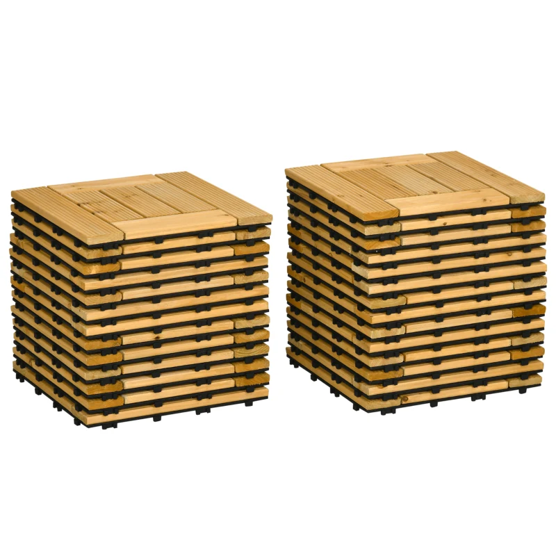 Outsunny Set de 27 Losetas de Madera de Exterior Área de 2,43 m² con Sistema de Clic para Terraza Jardín 30x30 cm Natural