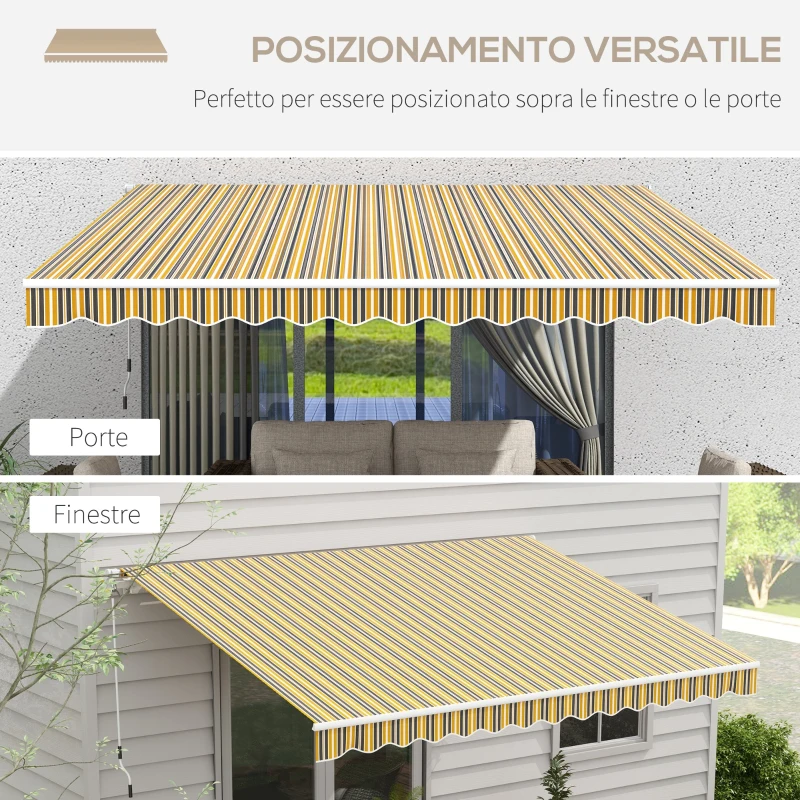 Outsunny Tenda da Sole per Esterno Avvolgibile a Bracci con Apertura a Manovella, 350x250 cm, Giallo
