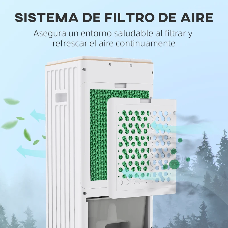 HOMCOM Enfriador de Aire 3 en 1 Climatizador Evaporativo 3 Velocidades Control Remoto Temporizador 7,5h 22,5x24,5x53,5cm Blanco