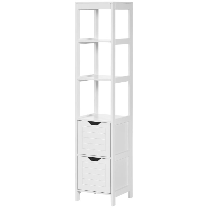 kleankin Mueble Columna con 3 Estantes Abiertos y 2 Cajones de Almacenaje Diseño Antivuelco 30x30x144 cm Blanco