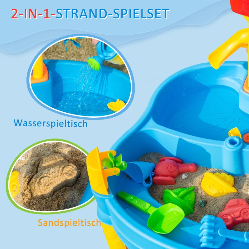 HOMCOM Spieltisch-Set 25-teilig mit Sonnenschirm 72,5 x 78 x 81,5cm für Kinder 18+ Monate