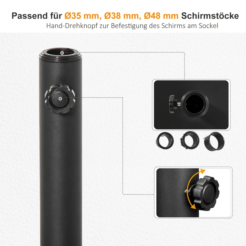 Outsunny Sonnenschirmständer 13 kg Schirmständer, Quadratisch Schirmhalter, Schirmgewicht, Ständer für Sonnenschirm 35/38/48mm Rohrdurchmesser, für Balkon, Terasse, Garten, Schwarz
