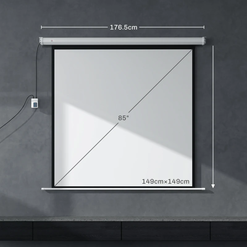 HOMCOM Telo Proiettore Motorizzato da 85" con Telecomando, in Plastica e Metallo, 176.5x8x176.5 cm, Bianco