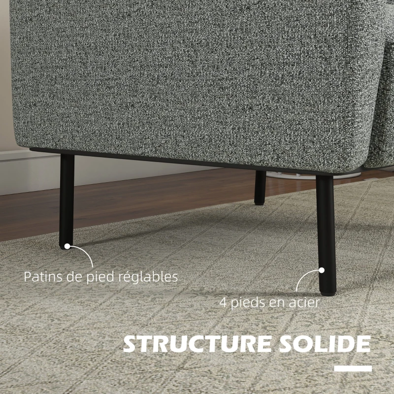 HOMCOM Fauteuil de salon fauteuil en tissu 1 place revêtement revêtement aspect lin pieds en acier 79 x 76 x 65 cm gris noir