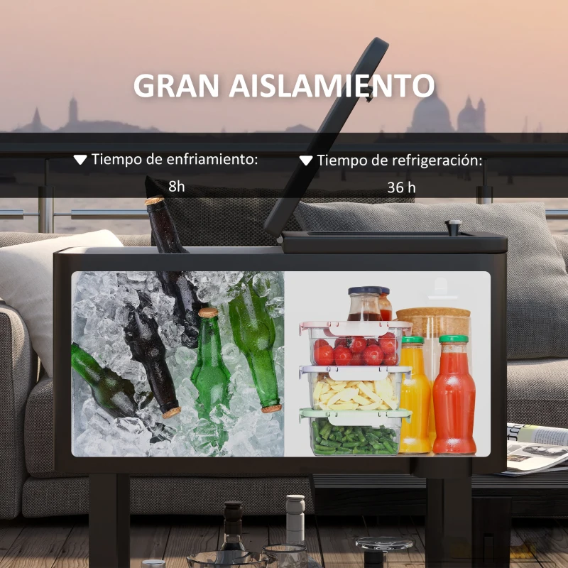 Outsunny Carro Nevera con Ruedas Abrebotellas y Estante 56L para Patio Fiesta Terraza 67x35x80 cm Negro