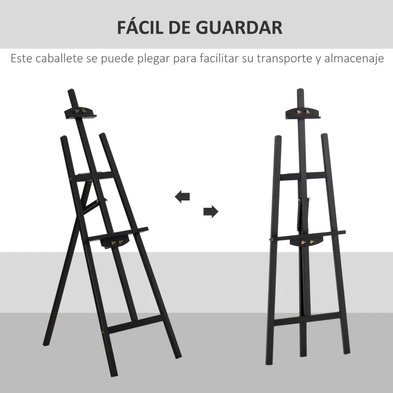 HOMCOM Caballete de Pintura de Madera Caballete de Dibujo con Ángulo Ajustable de 75° Soporte Trípode y Pincel para Lienzos 51,5x71,5x134,5 cm Negro
