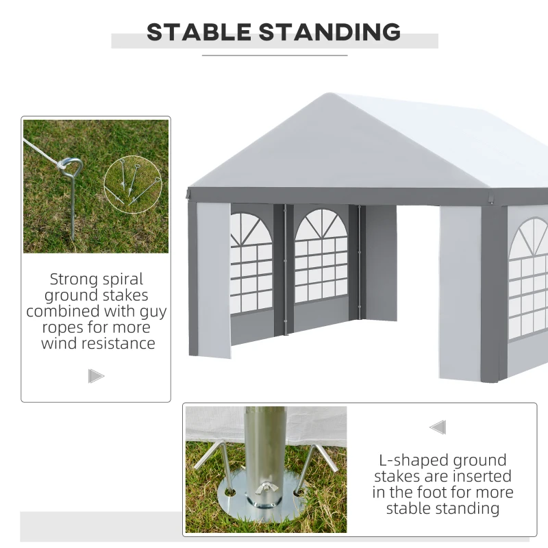 Outsunny 4m x 4m Marquee Gazebo with Sides, Level 6 Wind Protection & Waterproof, Light Grey