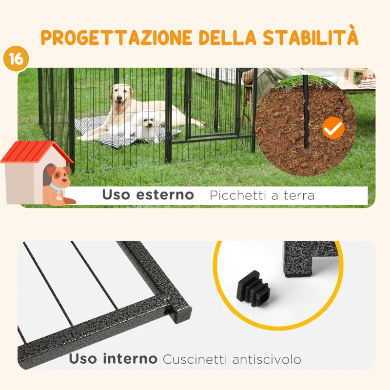 PawHut Recinto per Cani e Cuccioli con 16 Pannelli Modulabili e 2 Ingressi, 80x1.5x60cm