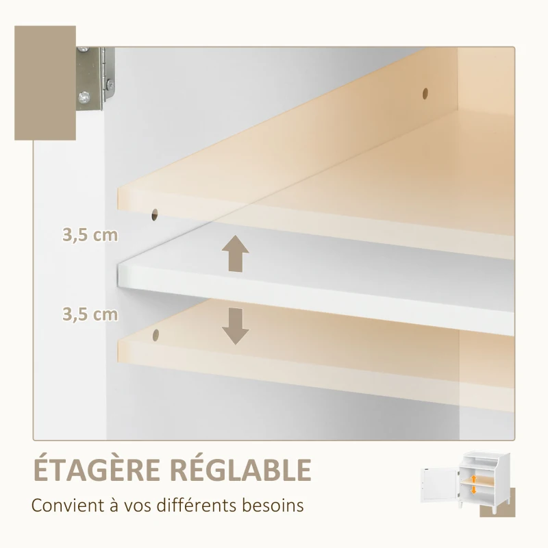 HOMCOM Lot de 2 tables de chevet table de nuit avec placard porte rotin tissé + niche design bohème naturel blanc