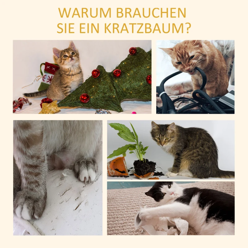 PawHut Kratzbaum deckenhoch Höhe 228-260 cm Katzenbaum mit Plattformen mehrstöckiger Katzenkratzbaum Kletterbaum für kleine & große Katzen, Grau