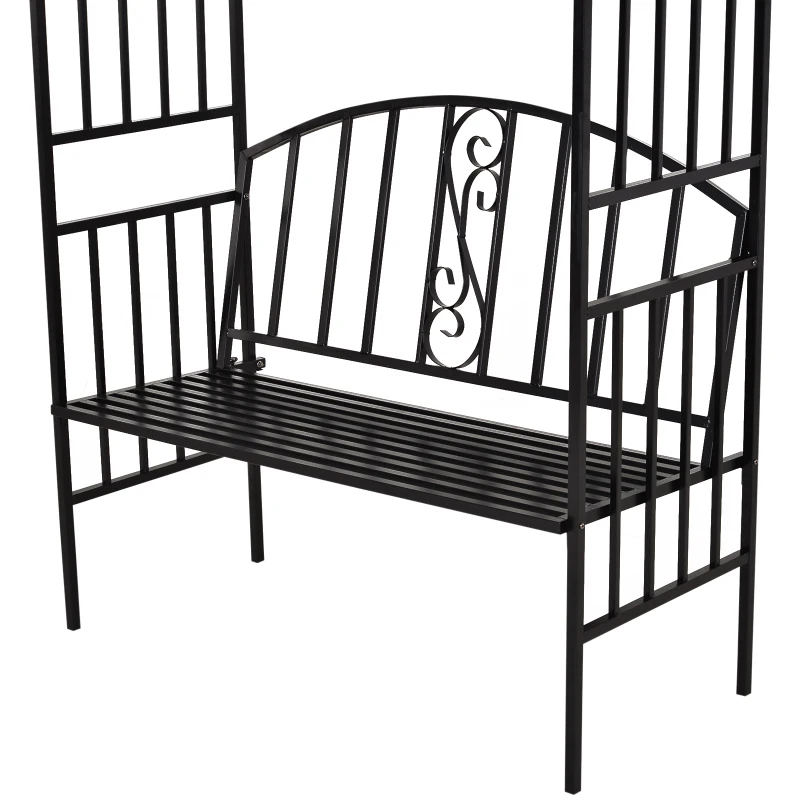Outsunny Pflanzbogen mit Sitzbank Bank Torbogen Rankgitter Rankhilfe Garten Bogendach Metall Schwarz 154 x 60 x 205 cm