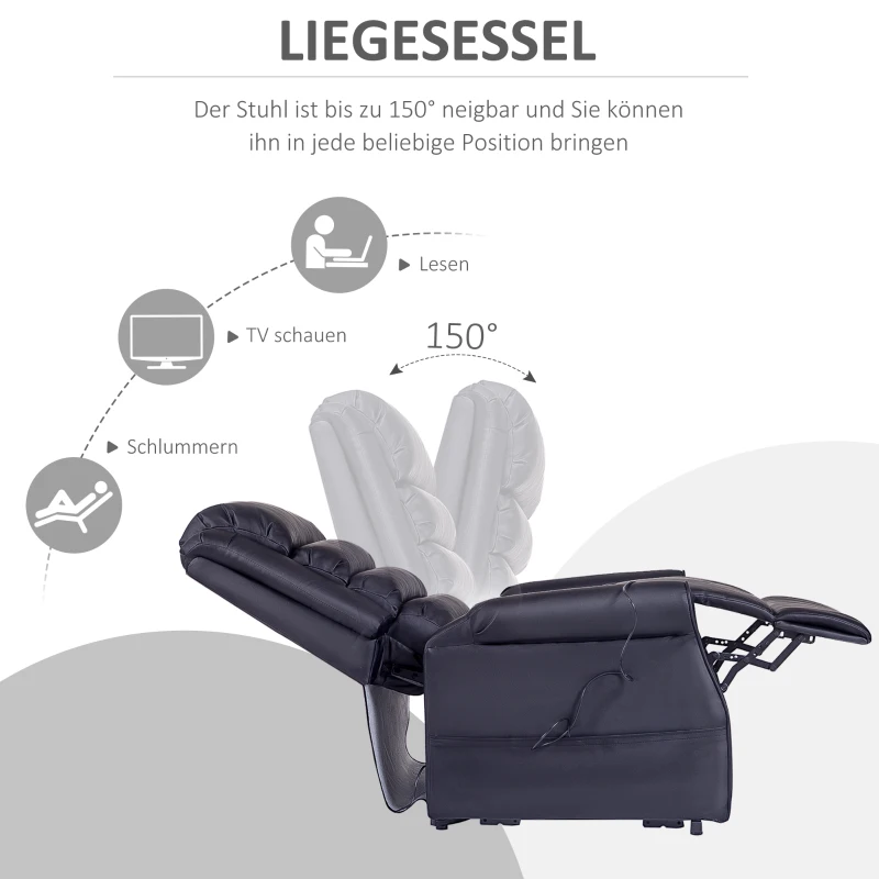 HOMCOM Massagesessel mit Aufstehhilfe, Relaxsessel mit Aufstehhilfe, inkl. Fernbedienung, Schwarz