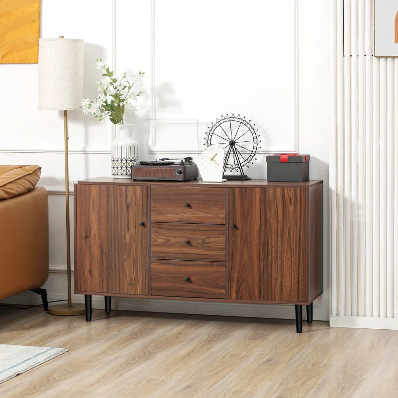 HOMCOM Credenza Moderna per Soggiorno, Sala da Pranzo e Ingresso con 2 Armadietti e 3 Cassetti, 127x40x76 cm