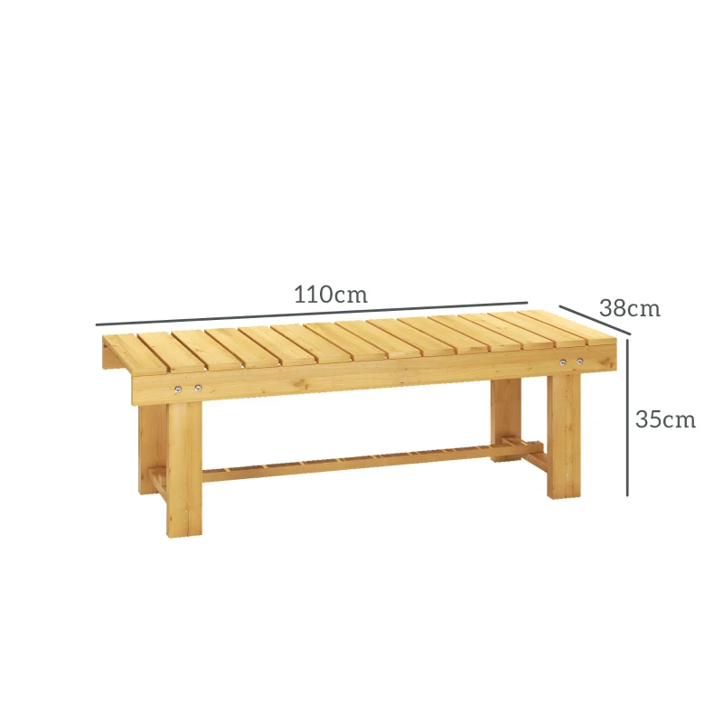 Outsunny 2-Sitzer Gartenbank Holz, wetterfest Sitzbank, Gartenmöbel mit Wasserresistente Lackierung, Parkbank 250kg belastbar, Holzbank für Balkon Terrasse, Garten, 110 x 38 x 35 cm Naturholz