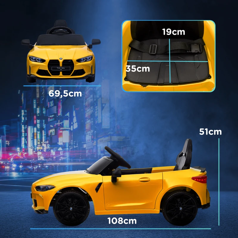 AIYAPLAY Elektro Kinderauto BMW M4, Sound & Licht, 3-5 km/h, inkl. Fernsteuerung, für 3-5 Jahre, Gelb(m-3)