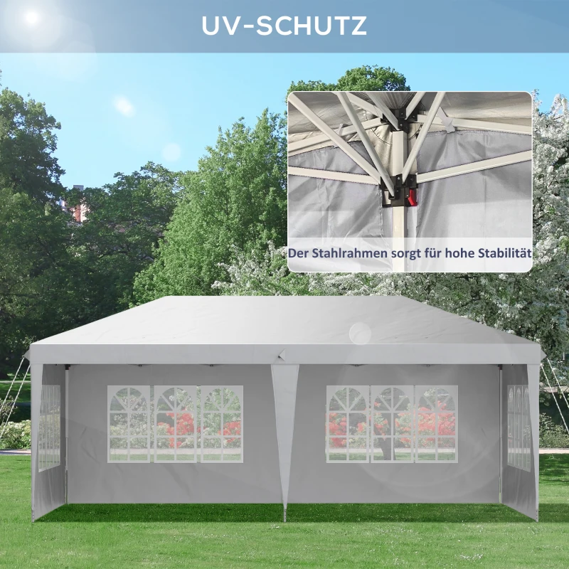Outsunny Faltpavillon, Partyzelt, 4 große Fenster, abnehmbare Seitenwände, Metallrahmen, 5,85 x 2,95 x 2,7 m, Weiß
