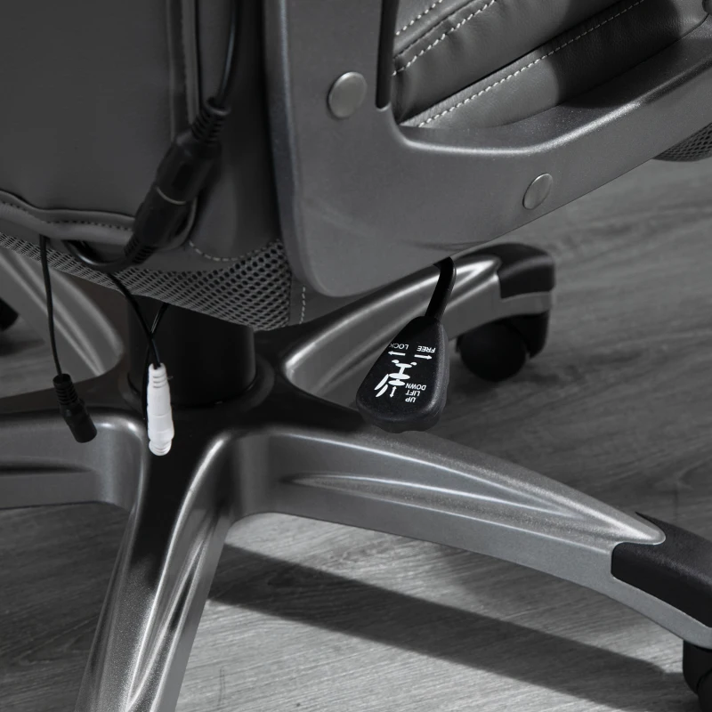 Vinsetto Massage-Bürostuhl 6-Punkt-Massage-Drehstuhl ergonomischer Stuhl Einstellbare aus Kunstleder mit gewölbter Kopfstütze und Armlehne Grau 70 x 76,5 x 114-124 cm