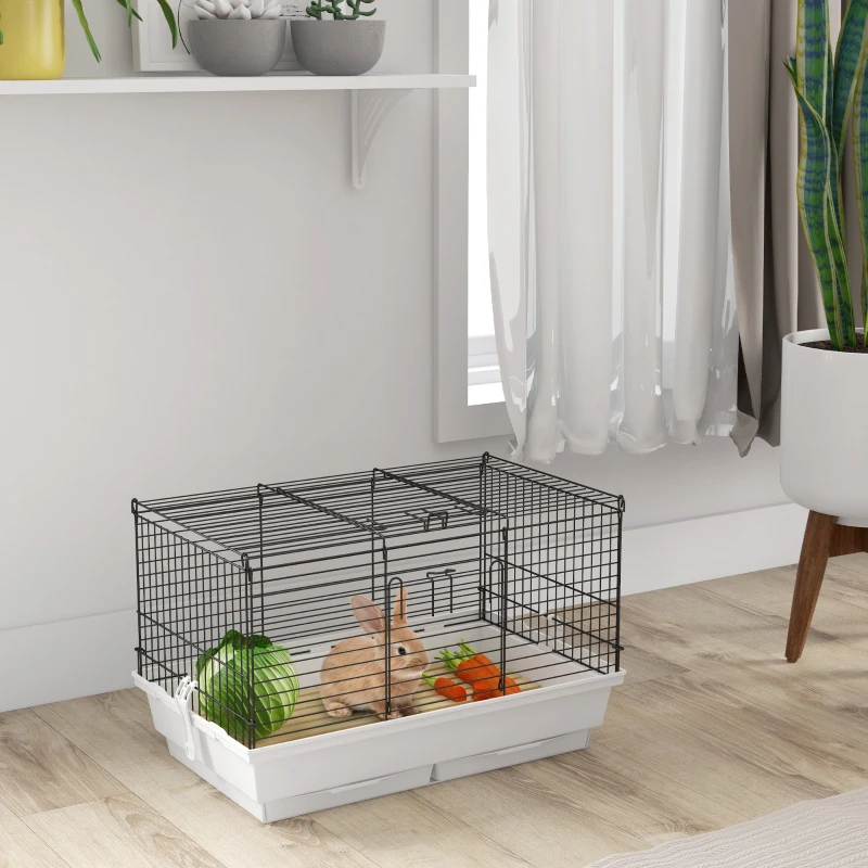 PawHut Indoor Small Animal Cage for Rabbits, Guinea Pigs w/ Wood Floor, Removable Trays