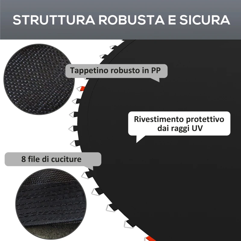 SPORTNOW Tappeto Elastico di Ricambio per Trampolino da 3m con 8 Cuciture e Rivestimento Anti UV, Nero