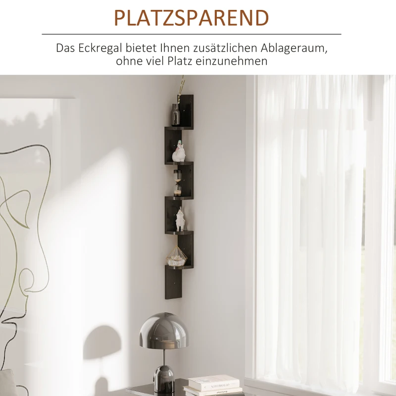 HOMCOM Wandregal Hängeregal Eckregal Zickzackregal Bücherregal Regal Schwarz 12 x 12 x 120 cm