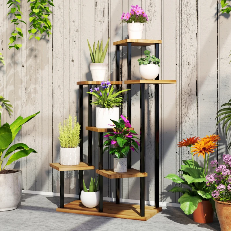 Outsunny Seven Wooden Shelf Plant Stand
