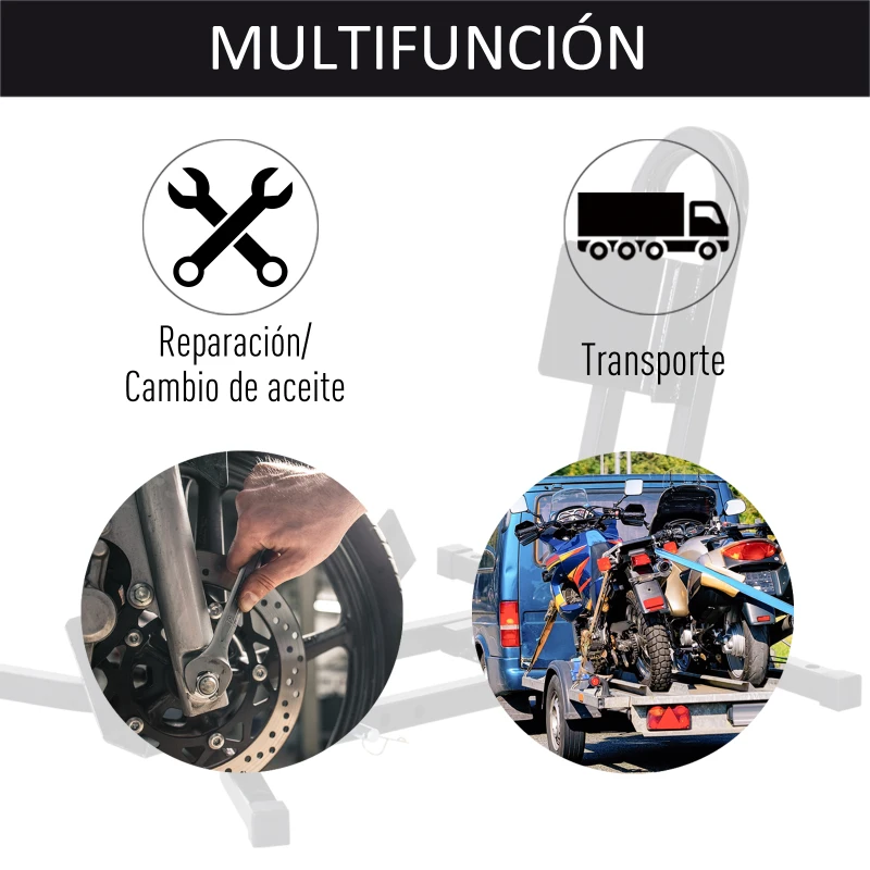 HOMCOM Caballete de Moto Delantera, Soporte para Rueda Delantera de Moto Ajustable en 3 Niveles de Metal Robusto, para Ruedas ∅43, 48, 53 cm, Negro