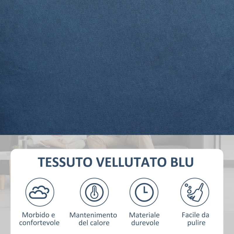 HOMCOM Divano 2 Posti Moderno in Velluto con Cuscini Sfoderabili e Molle a S, 136x75x84 cm, Blu