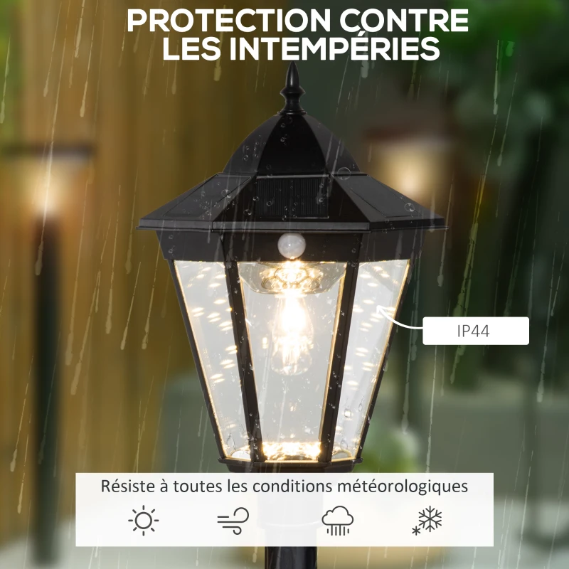 Outsunny Luminaire solaire extérieur lampadaire sur pied lampadaire classique LED en aluminium étanche ;uminosité réglable