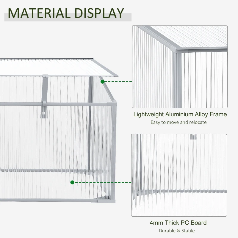 Outsunny Garden Polycarbonate Cold Frame Greenhouse Grow House Flower Vegetable Plants Bed Aluminium Frame  99L x 60W x 44H cm