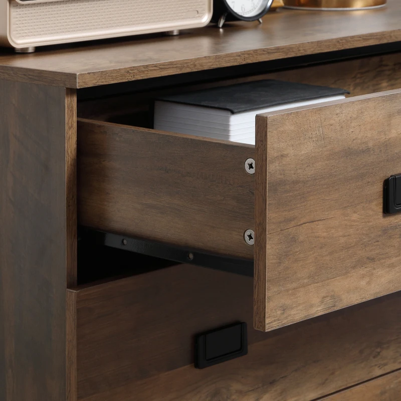 HOMCOM Cassettiera 4 Cassetti in Truciolato e Metallo per Soggiorno e Camera da Letto, 80x39x95 cm, Marrone