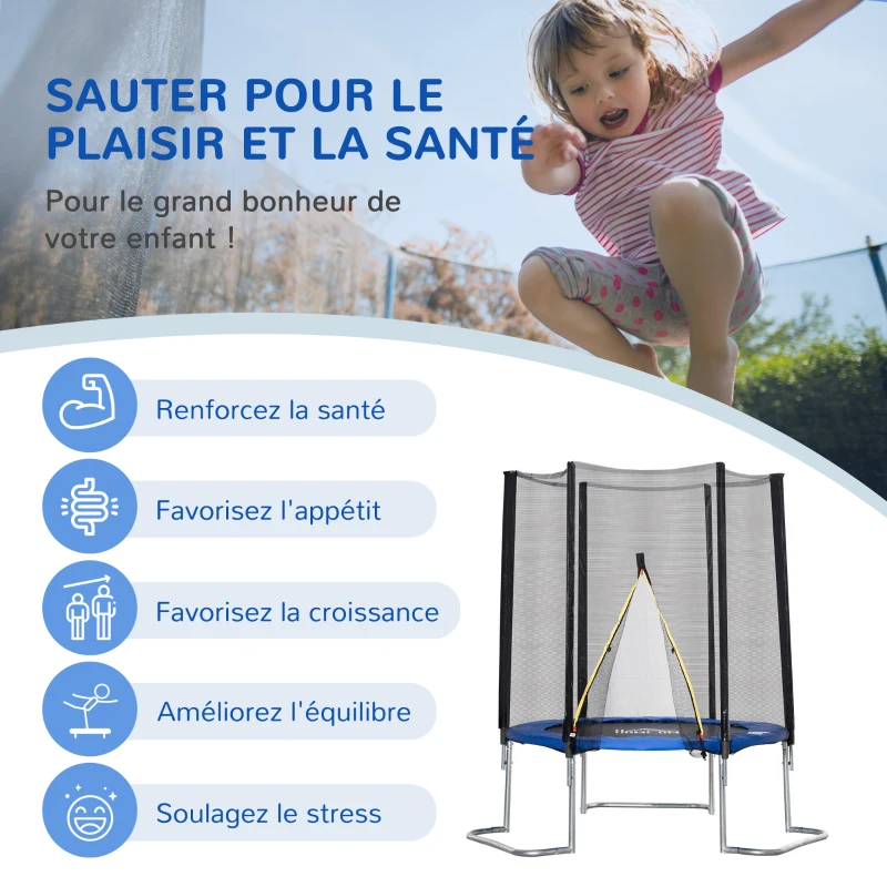 HOMCOM Trampoline pour enfant Ø 223 cm avec filet de sécurité, échelle et porte zippée - usage extérieur intérieur - bleu