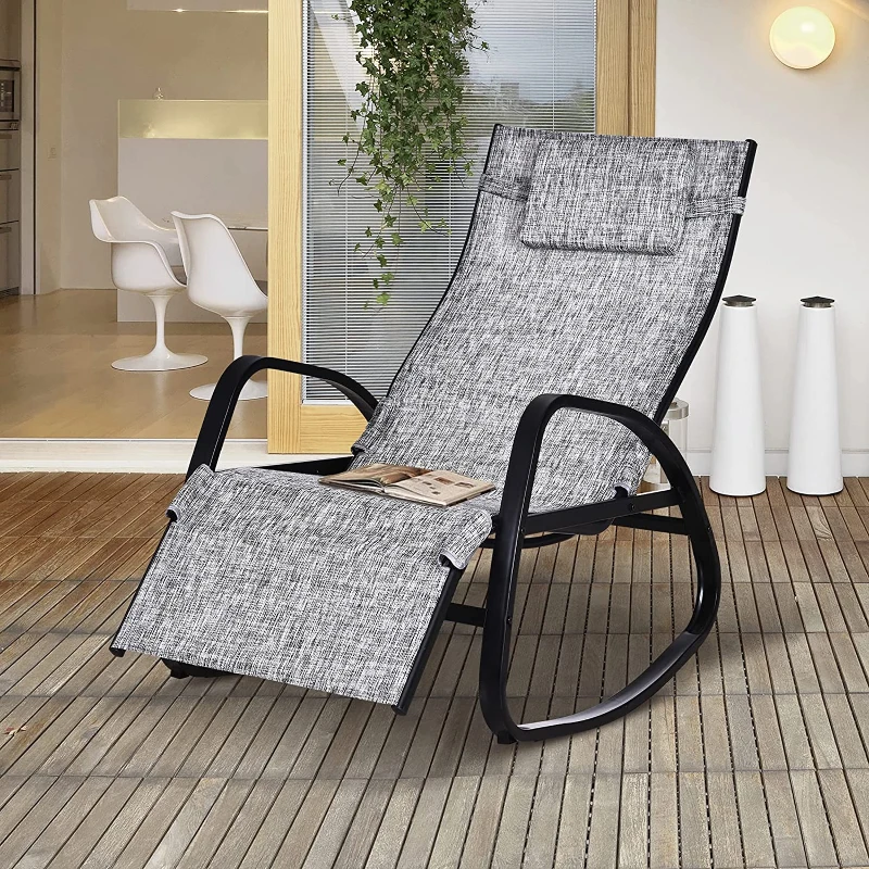 Outsunny Tumbona Mecedora de Exterior con Respaldo y Reposapiés Regulables 64x94x108 cm Gris