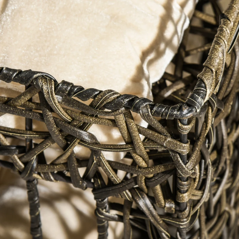 PawHut Cesta de Ratán para Gatos de 2 Alturas Cama Cueva de Gatos con 2 Cojines Suaves y Ventana 56x41x45 cm Café Oscuro