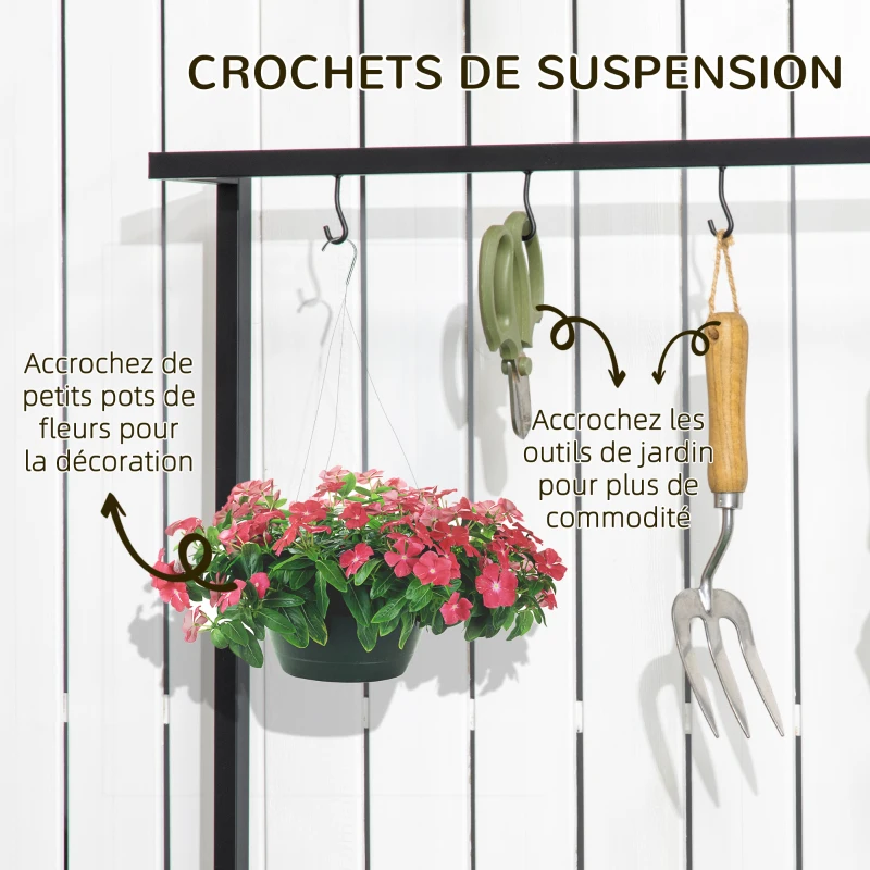 Outsunny Porte plante suspendue en bois 3 niveaux + barre support avec 4 crochets pour pots suspendus 80 x 36 x 174 cm