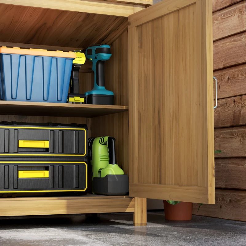 Outsunny Gartenschrank, Holzkommode mit 2 Regalen für Garten, Terrasse, Wetterfest, 110 x 50 x 85 cm, Braun(m-8)