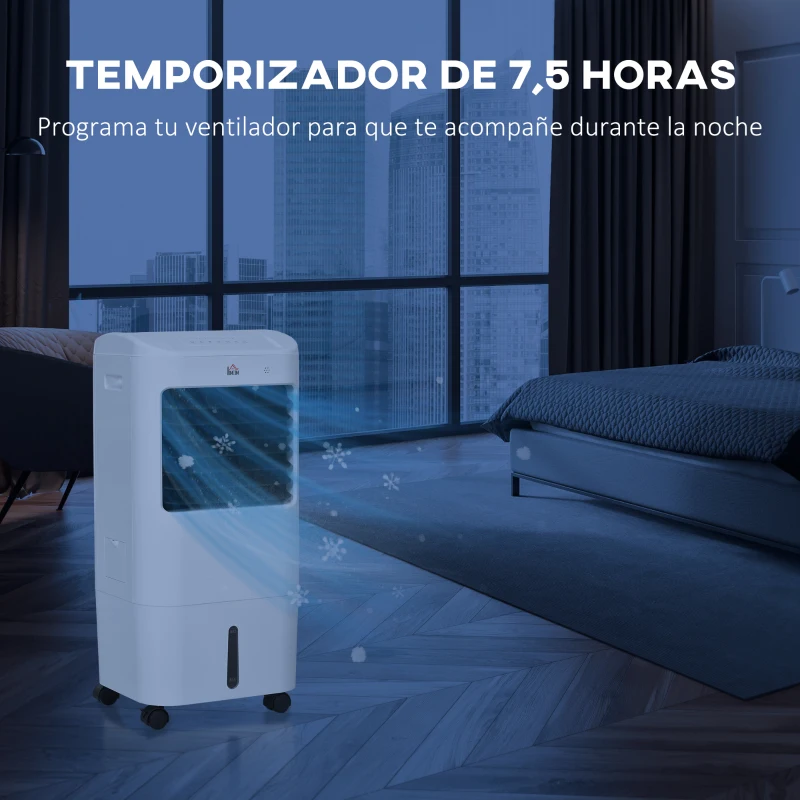 HOMCOM Enfriador de Aire con 3 Velocidades Temporizador 7,5h Tanque de Agua 15L Apto para 15-20 ㎡ 37x32x78 cm Blanco
