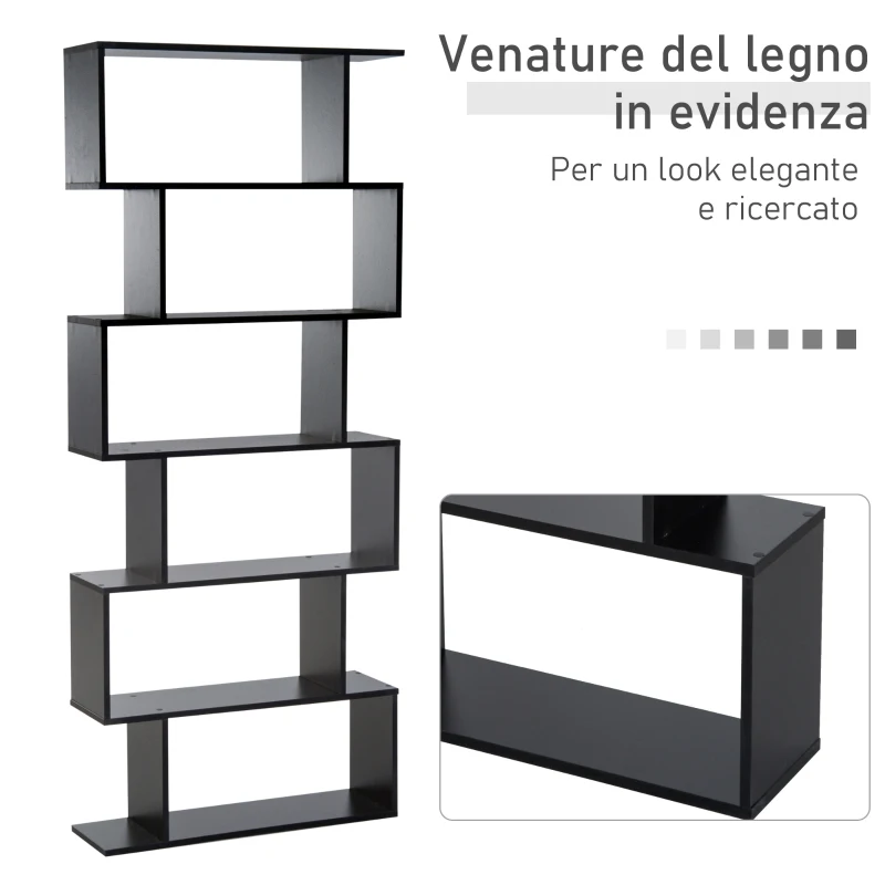 HOMCOM Libreria Legno Design Moderno con 6 Ripiani 80 × 23 × 192cm Nero