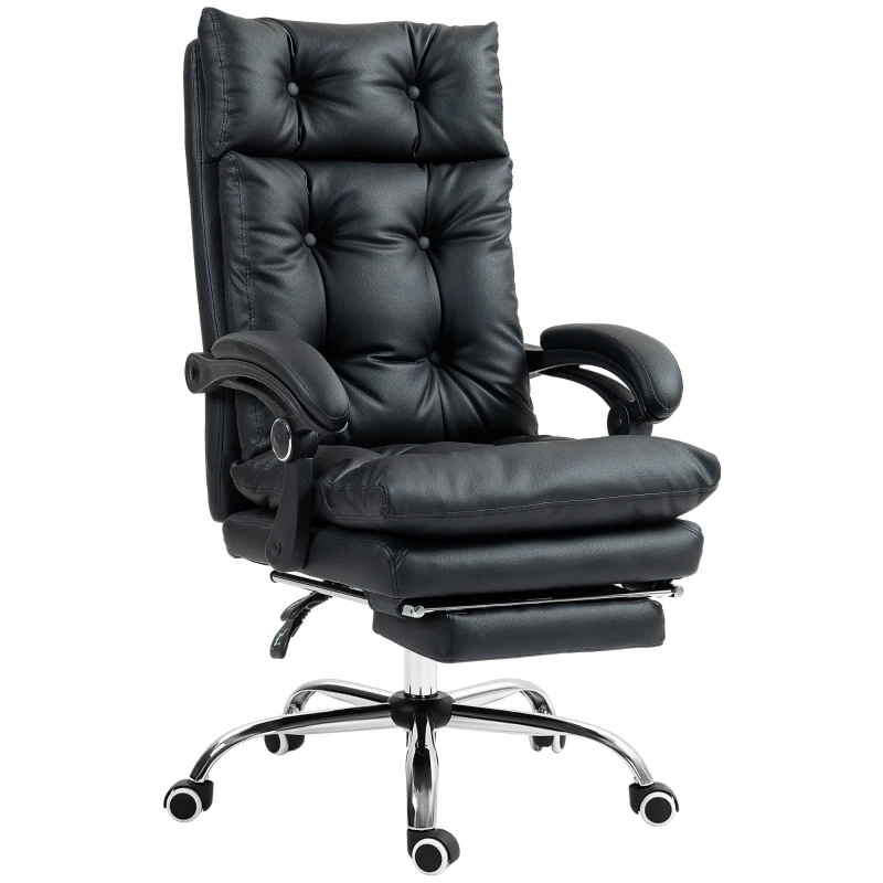 Vinsetto Poltrona da Ufficio in Finta Pelle con Schienale Reclinabile 135° e Poggiapiedi Estraibile, Nero