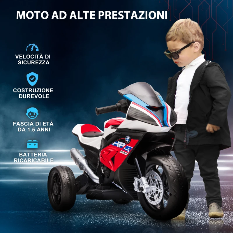 HOMCOM Moto per Bambini 18-60 Mesi Modello BMW HP4 con Fari, Musica e Pedali, in PP e Metallo, 82.5x42x54 cm, Rosso