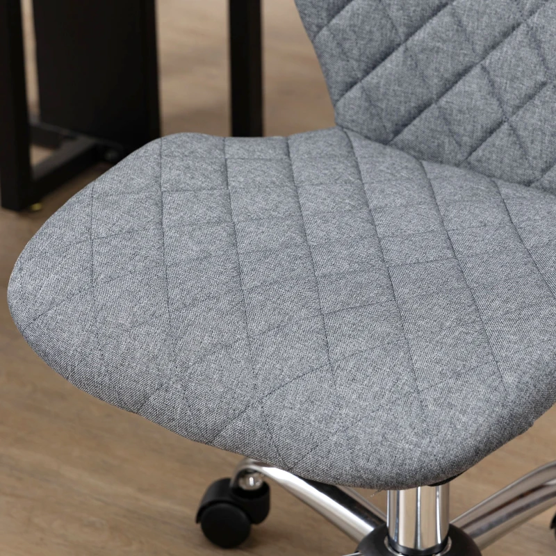 HOMCOM Chaise de bureau effet capitonné hauteur réglable pivotant 360° piètement chromé lin gris