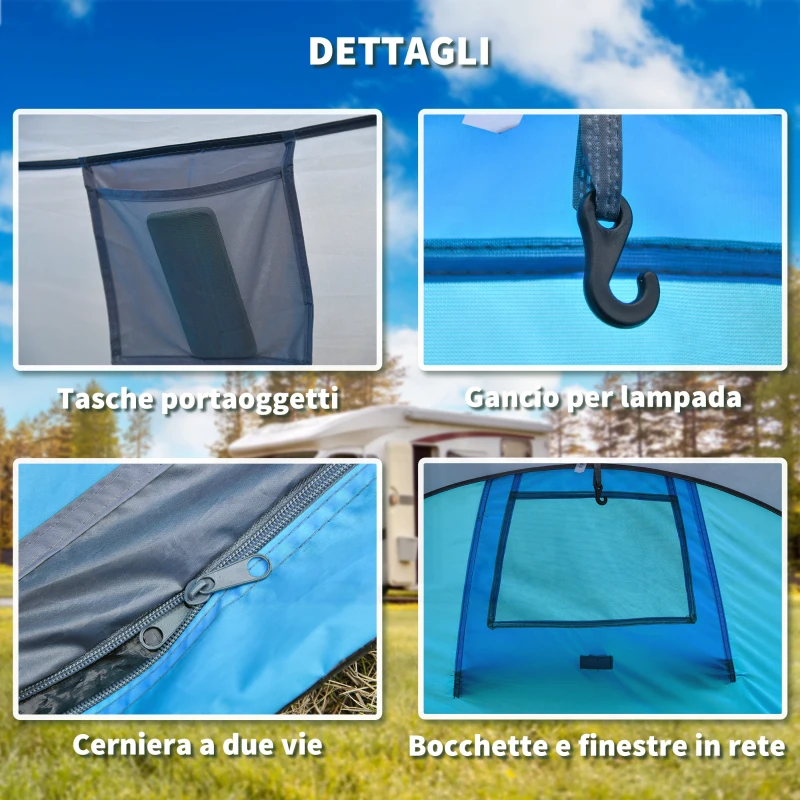 Outsunny Tenda da Campeggio a Cupola con 2 Finestre e Design Pop-Up a Igloo, 220x108x110 cm, Blu