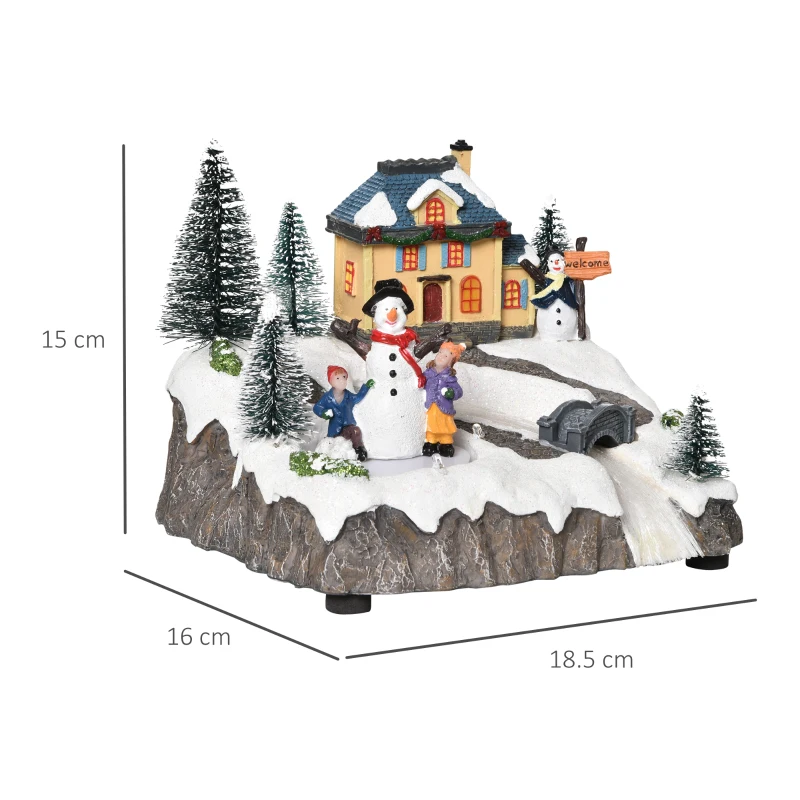 HOMCOM Animated Christmas Village Scene Musical Holiday Decoration with LED Light, Music, Fiber Optic, Rotating Skating Pond, Battery-Operated