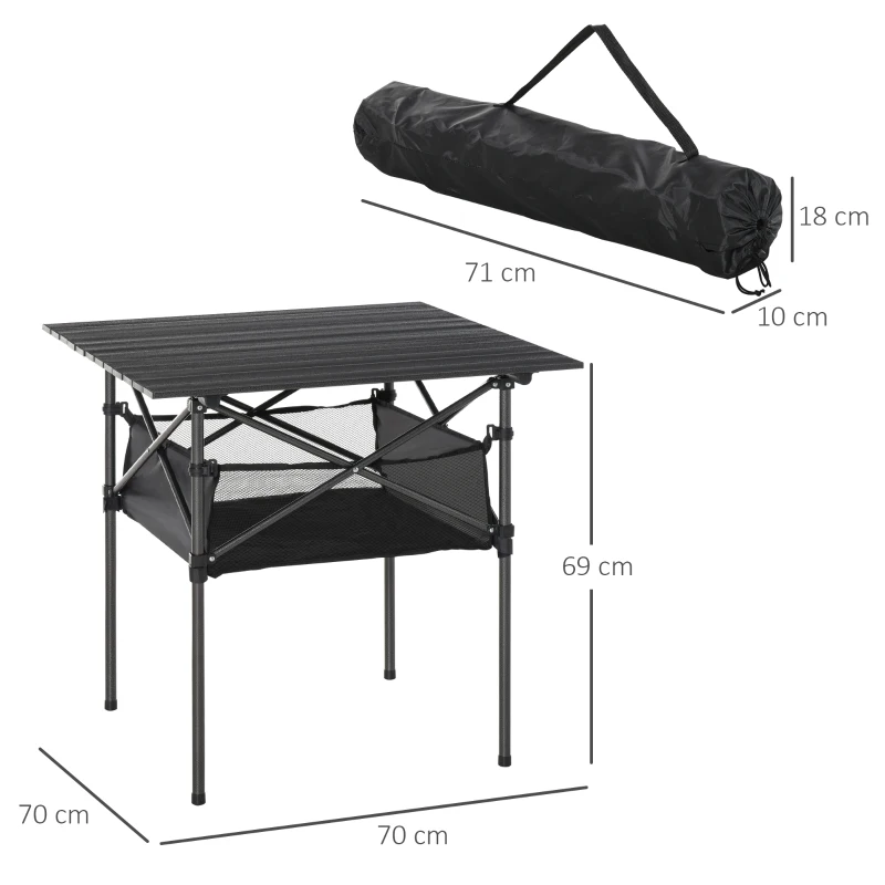 Outsunny Campingtisch aus Aluminium faltbar Klapptisch Falttisch mit Netztasche tragbarer Picknicktisch für Camping Garten Party Picknick Balkon Schwarz 70 x 70 x 69 cm