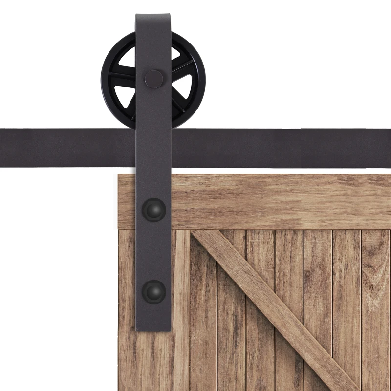 HOMCOM 6FT/183cm Herraje para Puerta Corredera Kit de Puerta Corrediza de Madera con Guía de Suelo Riel de Acero al Carbono Café Oscuro