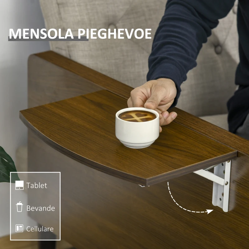 HOMCOM Divano Letto Singolo con Mensole Laterali, Seduta 3 Posti e Schienale 3 Reclinazioni, 200x88x89cm