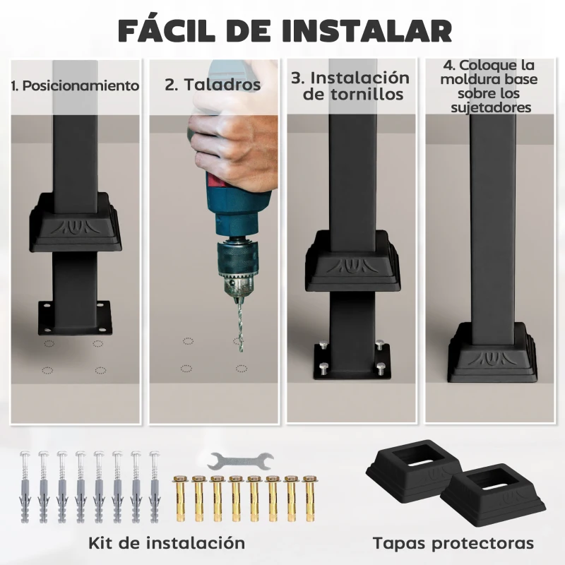 Outsunny Barandilla de Escalera 71 cm con Kit de Instalación Ángulo Ajustable para 1-3 Escalones para Exterior Terraza Negro