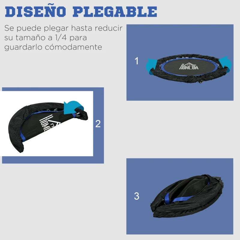 HOMCOM Cama Elástica Plegable Ø102 cm con Mango Ajustable  Marco de Acero para Entrenamiento Piernas Cuerpo Azul y Negro