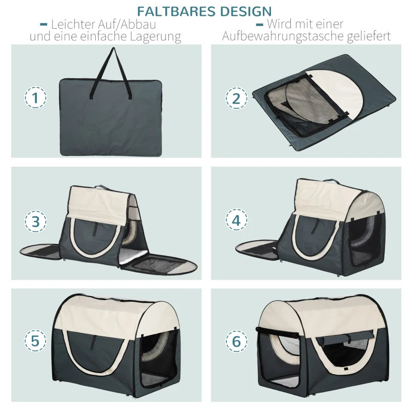 PawHut Hundebox faltbare Hundetransportbox Haustierrucksack mit Kissen Reisetasche Transportbox für Tier wasserdicht Oxfordstoff Dunkelgrau 97 x 71 x 76 cm