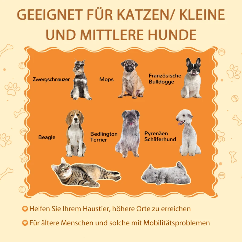 PawHut Haustiertreppe mit Liegefläche, einziehbare Treppe, gepolstert, 84 cm x 45 cm x 49 cm, Hellgrau