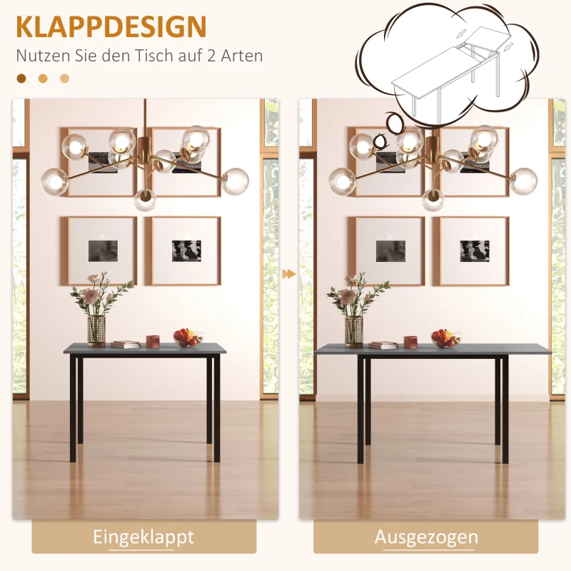 HOMCOM Esszimmertisch, Küchentisch, erweiterbar, für 6 Personen, 160x70, Dunkelgrau(m-5)